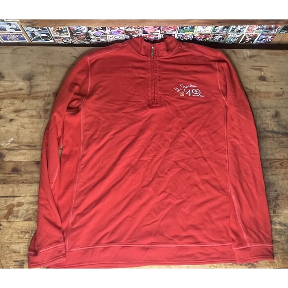 San Francisco 49ers Men Sweatshirt XL Red 1/4 Zip Tommy Bahama Logo Pullover - Picture 1 of 7